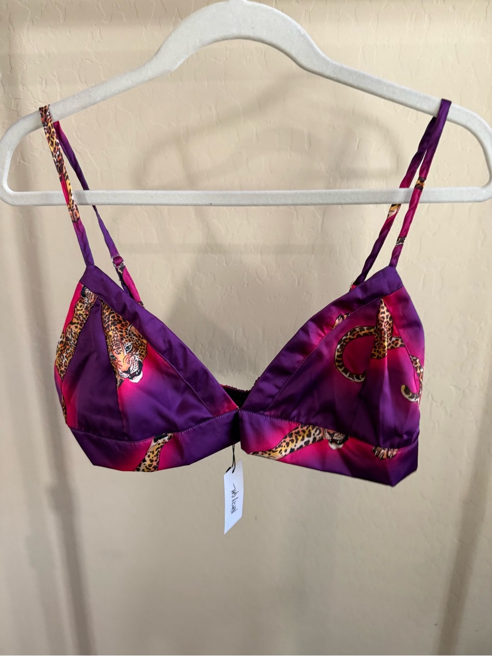 Nasty Gal Purple & Pink Leopard-Print Satin Bralette